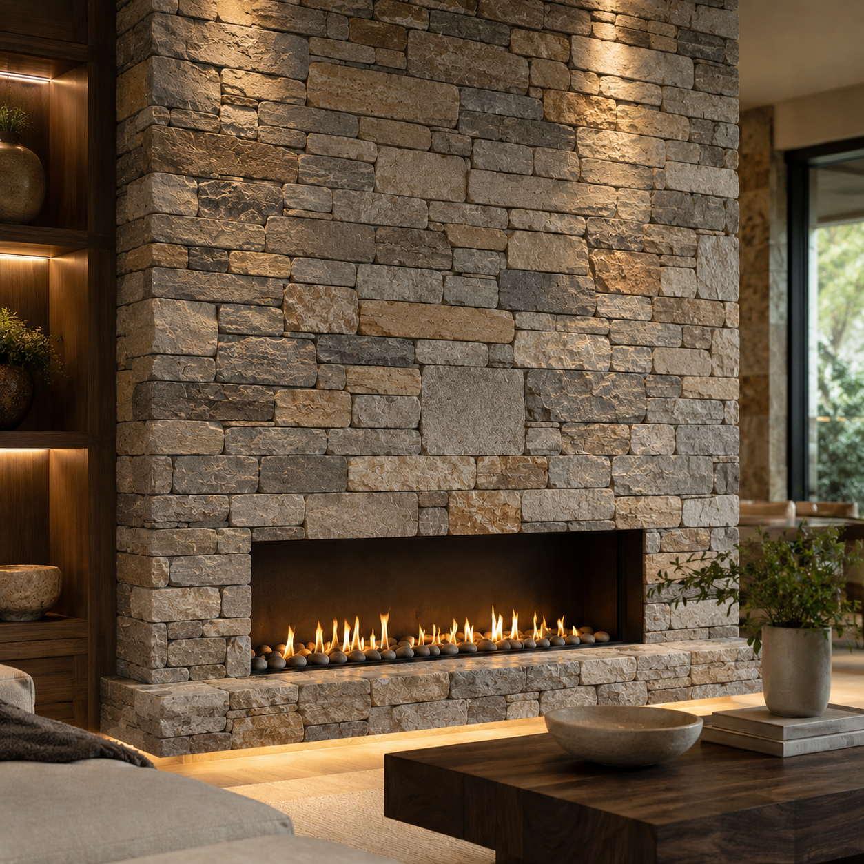 luxury stone fireplace